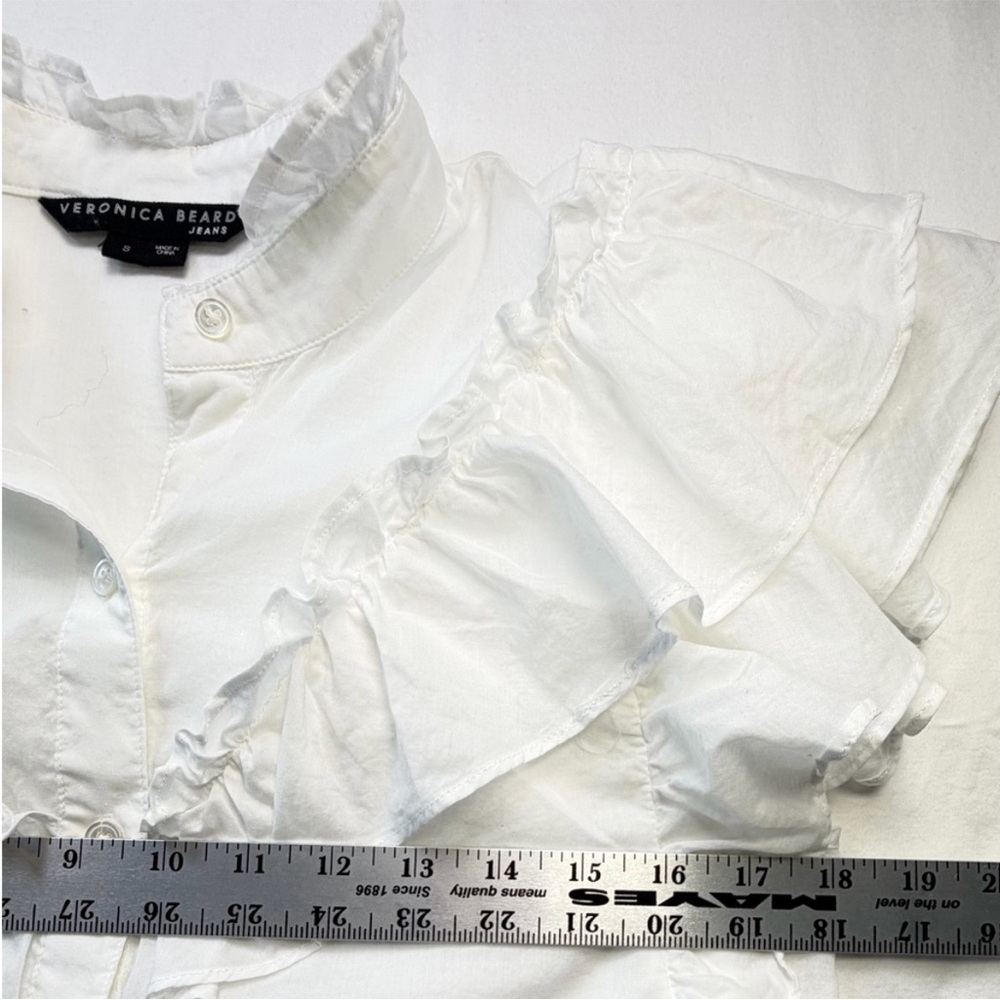 Veronica Beard White Ruffle-Trim Button Front Blouse - Picture 5 of 7